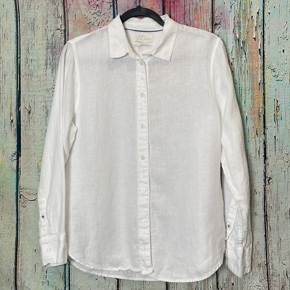 J. Crew White Casual Button-up Baird McNutt 100% Irish Linen Shirt 12p - Picture 1 of 6